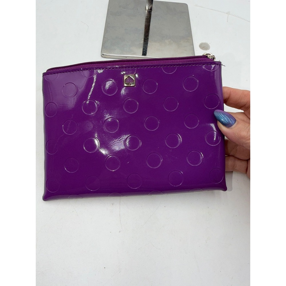 Kate Spade Purple Patent Leather Polka Dot Embossed Cosmetic Pouch Makeup Bag - Picture 8 of 8